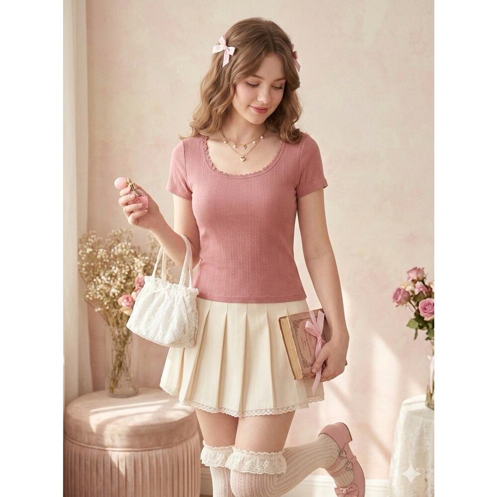 Y2K So Mauve Pink Pointelle Knit Cami Top Lace Trim Coquette Soft Girl Ballet S